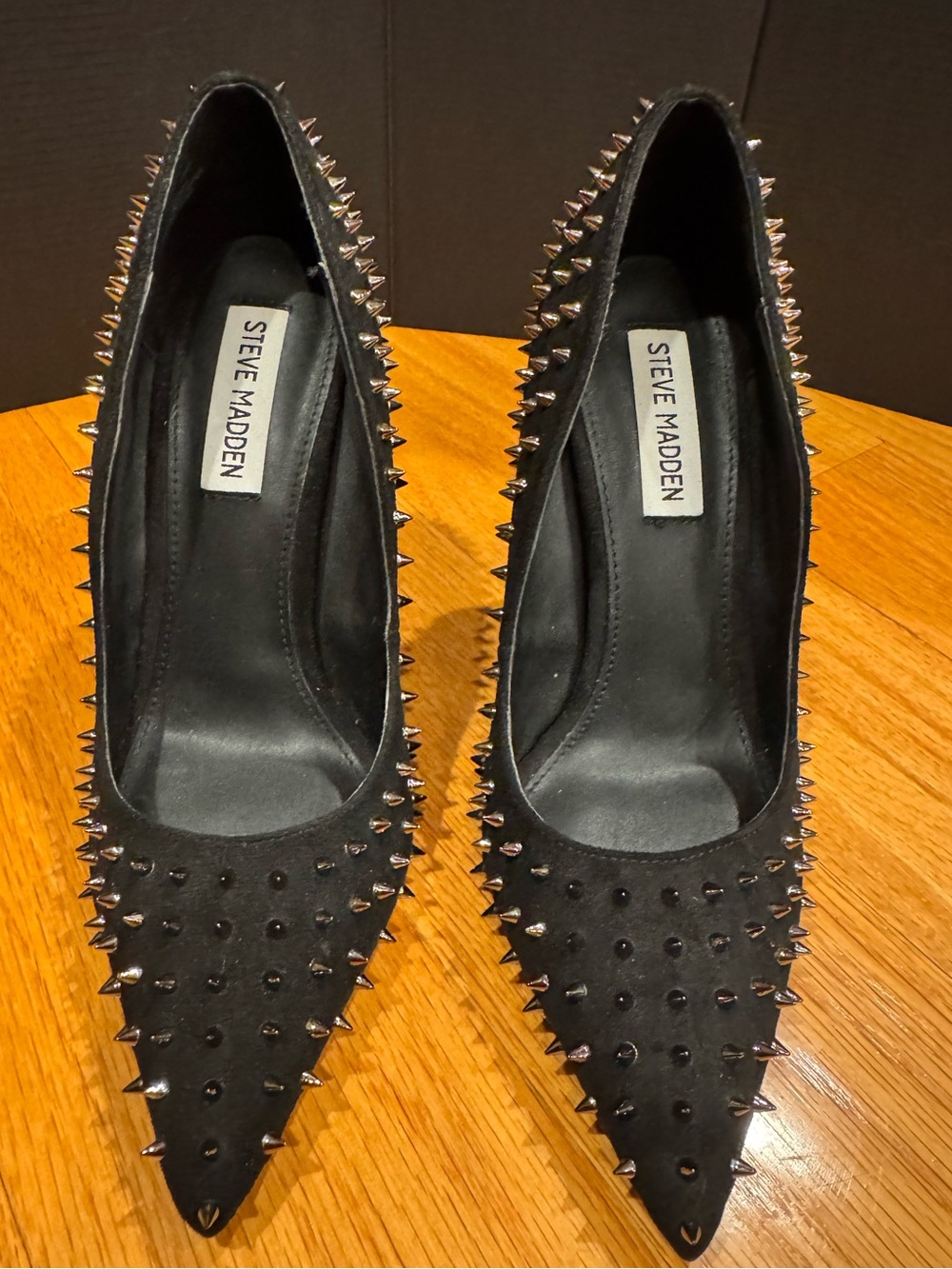 Steve Madden Vala Black Silver Stud Spike Pointed-Toe Stilettos 4” heel: size 7 - Picture 5 of 12
